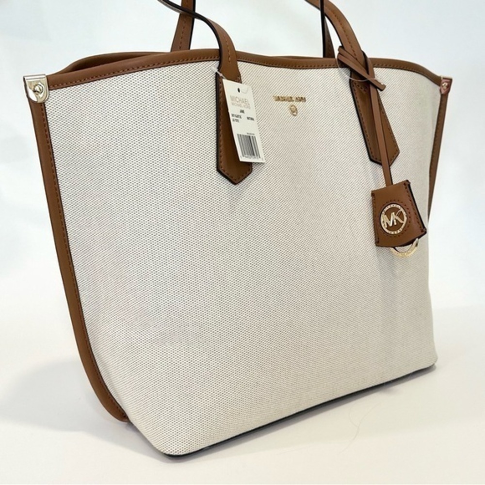 NEW Michael Kors Jane Large Canvas Tote Carryall Bag in Natural
